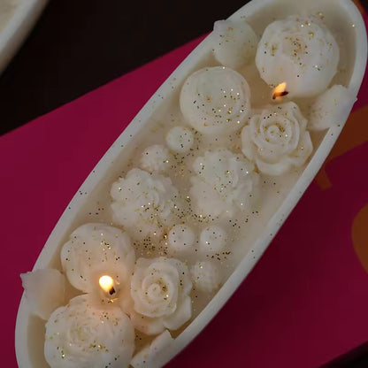 White Rose Boat Candle