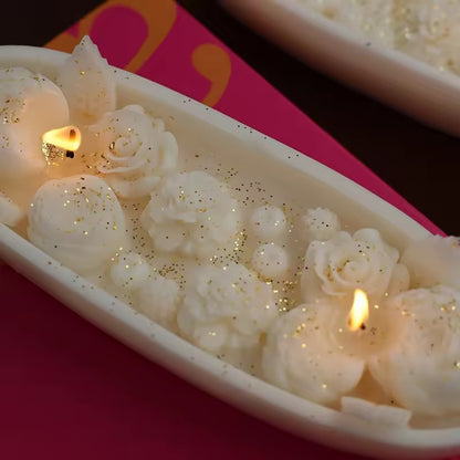 White Rose Boat Candle