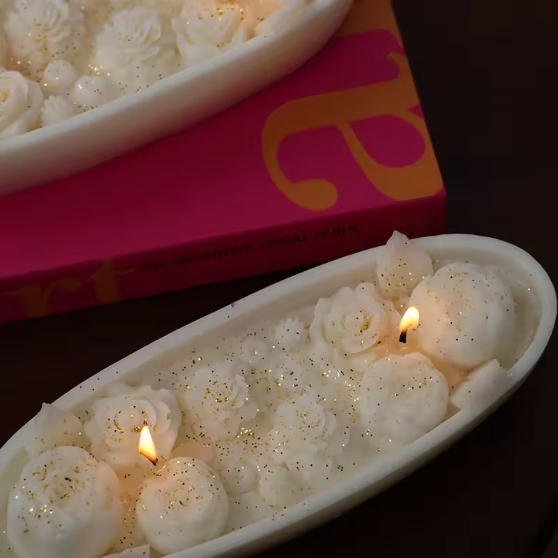 White Rose Boat Candle