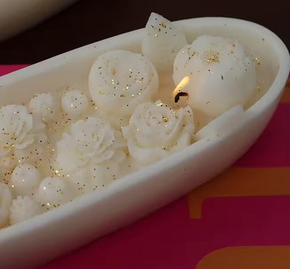 White Rose Boat Candle