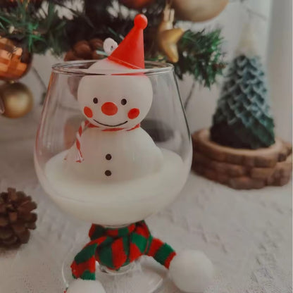 Snowman in Wine Glass Candle