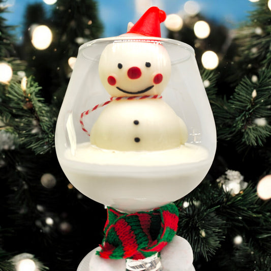 Snowman in Wine Glass Candle