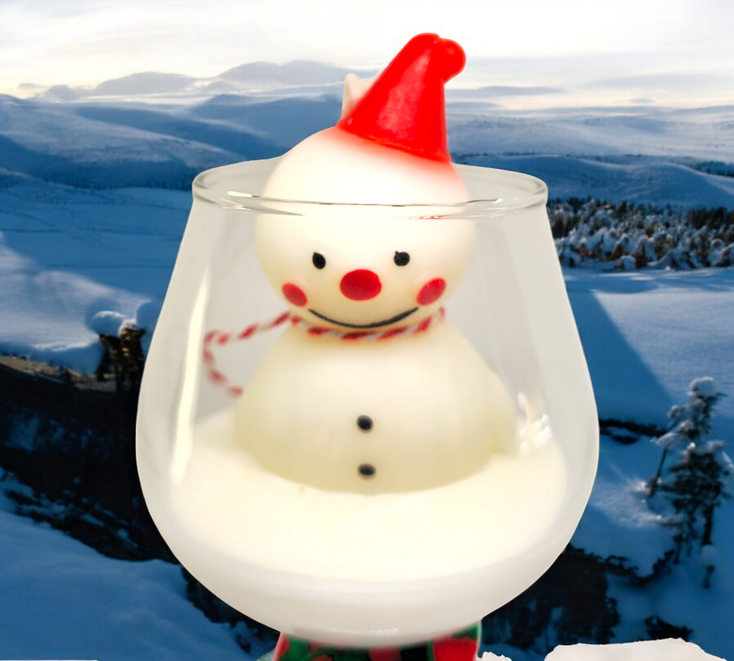 Snowman in Wine Glass Candle