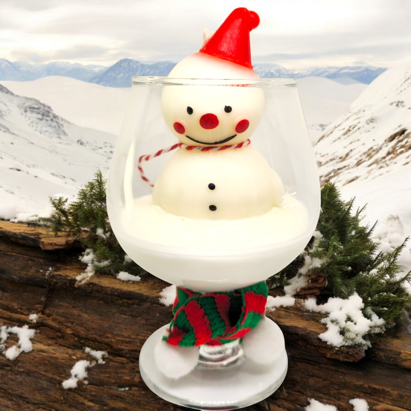 Snowman in Wine Glass Candle