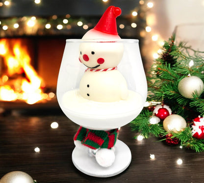 Snowman in Wine Glass Candle